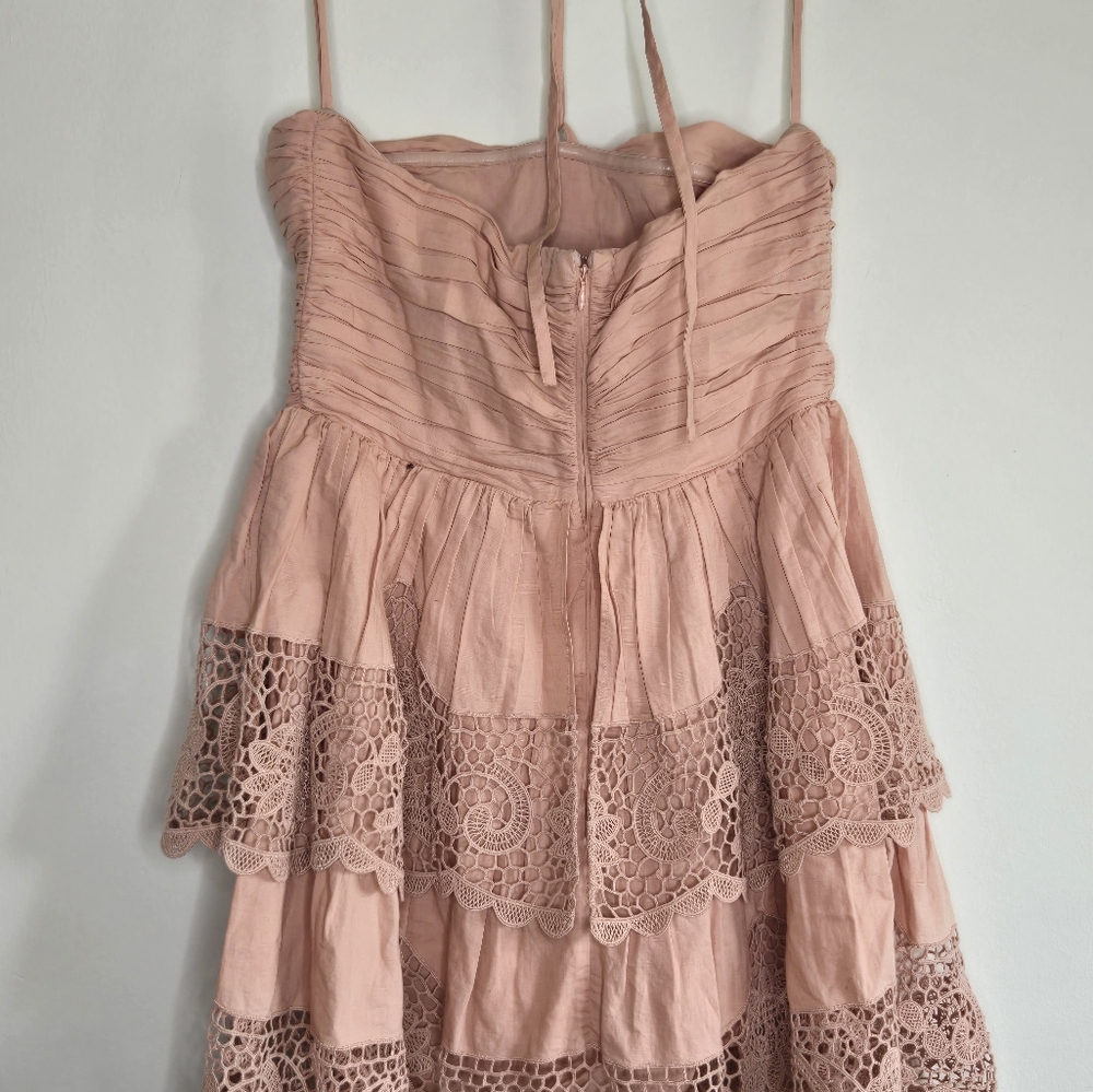 Ulla Johnson Savannah Halter Mini Dress Peach Lace Tiered Boho Romantic - Picture 5 of 12